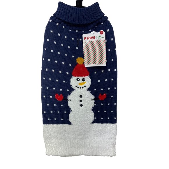 Paws For The Season Blue White Snowman Snowflakes Dog Cable Knit Christmas Sweat - Picture 1 of 7